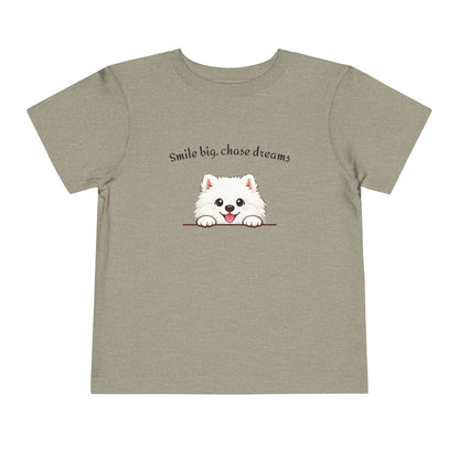 Unisex Toddler Tee 'Smile Big, Chase Dreams' Cute Fluffy Samoyed Puppy Design (Additional Colors)