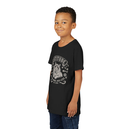 Catitude Youth T‑Shirt - "Purr More, Hiss Less" Cute Cat Graphic Tee for Kids