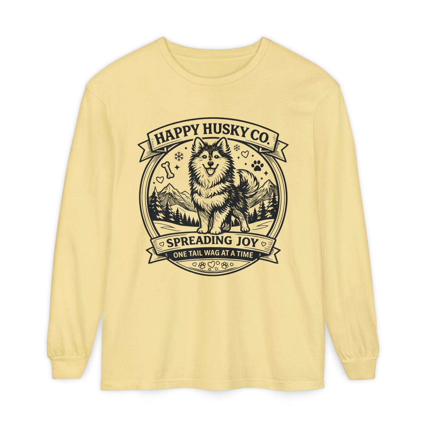 Unisex Happy Husky Co. Long Sleeve T-Shirt — 'Spreading Joy One Tail Wag At A Time' Graphic (Additional Colors)