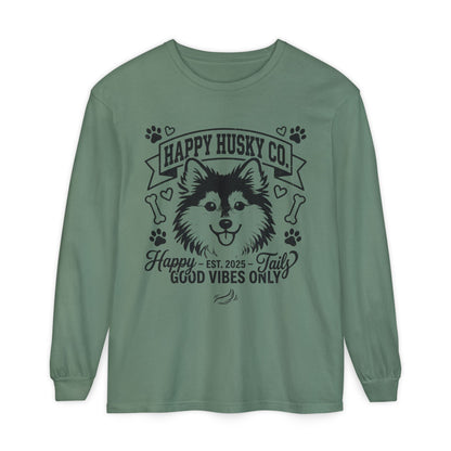 Happy Husky Co. Unisex Long Sleeve Tee — 'Happy Tails, Good Vibes Only' Dog Lover Shirt (Additional Colors)