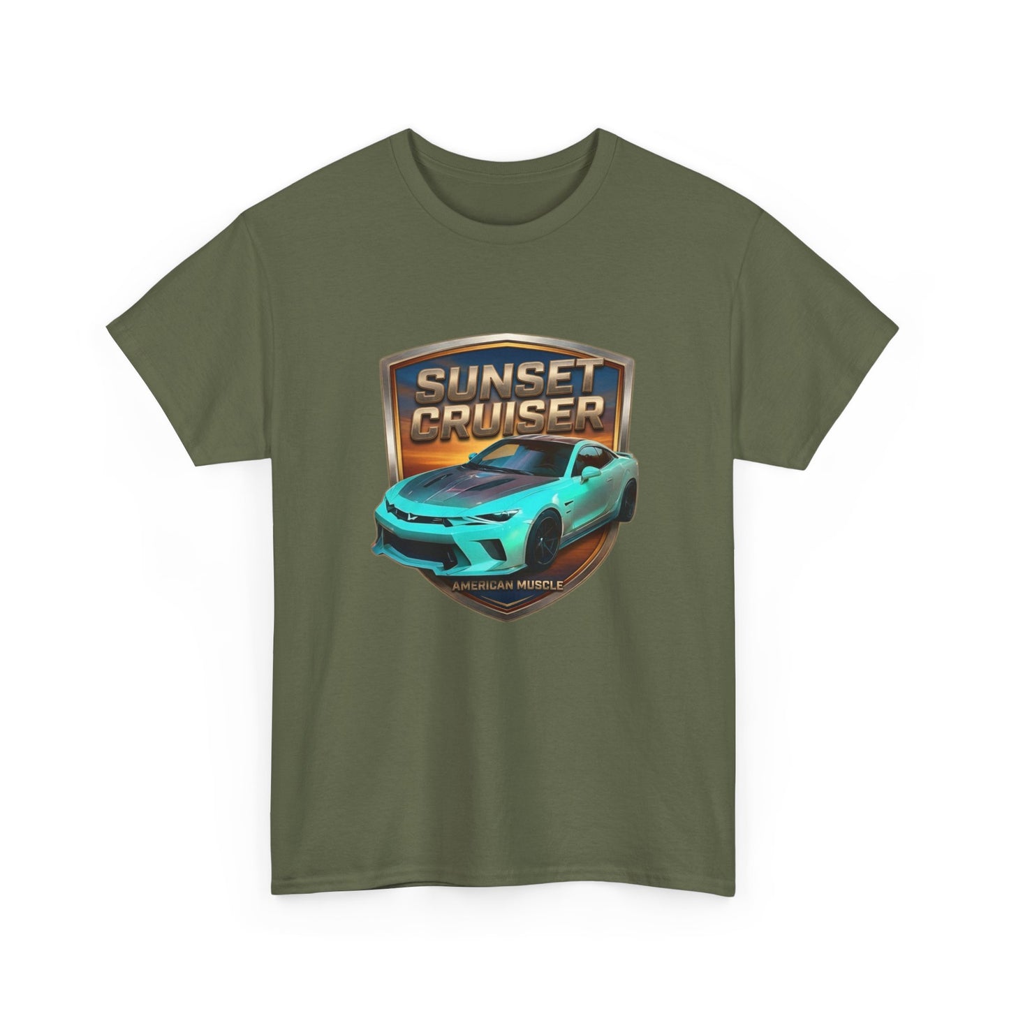 Unisex Adult Aqua 'Sunset Cruiser' Sportscar Theme American Muscle Series Cotton Tee (Additional Colors)