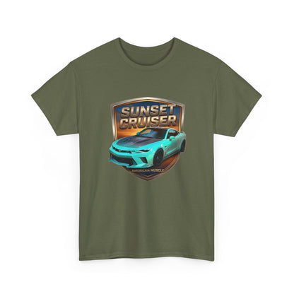 Unisex Adult Aqua 'Sunset Cruiser' Sportscar Theme American Muscle Series Cotton Tee (Additional Colors)
