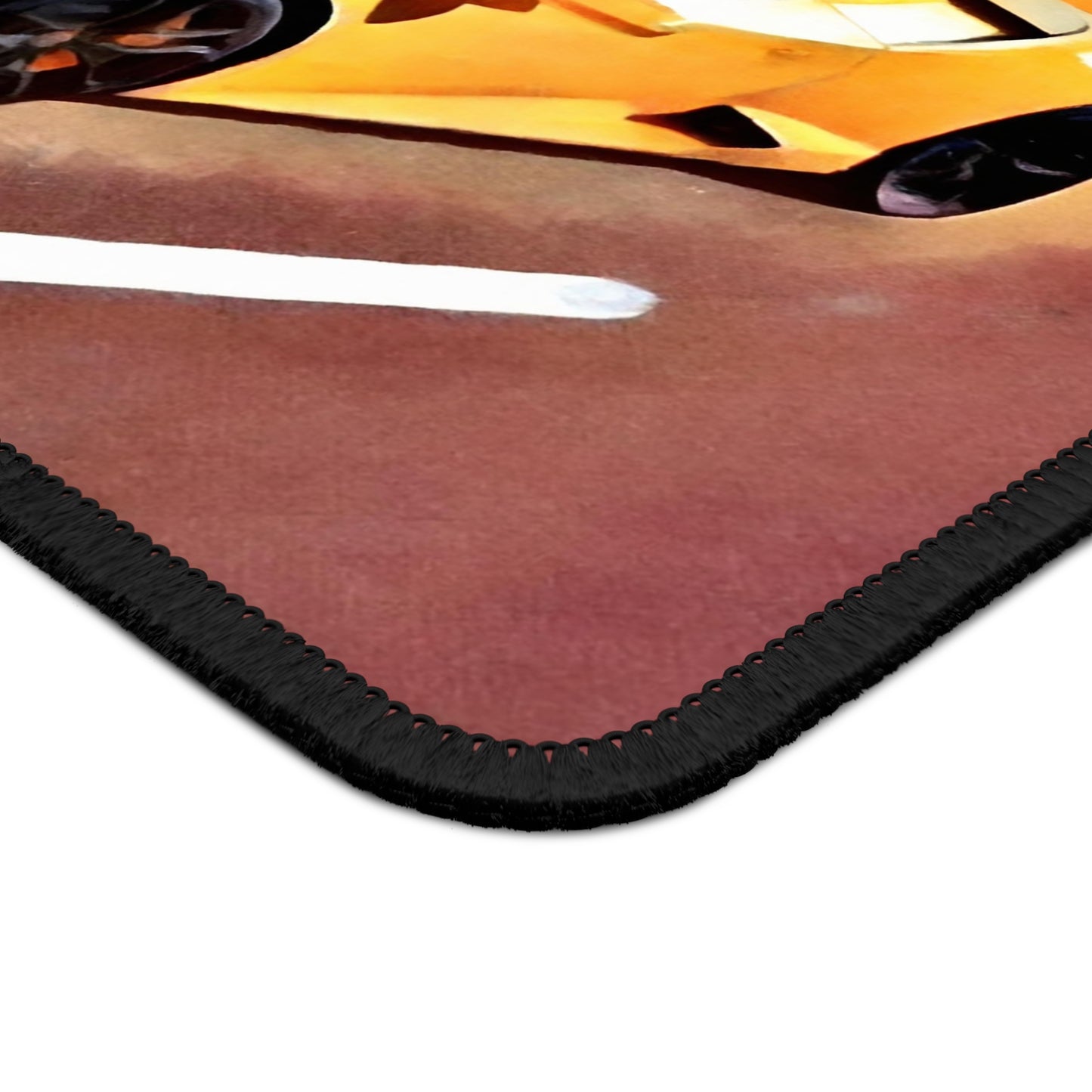 Yellow Supercar Scenic Drive Mouse Pad — Coastal Sports Car Gaming Desk Mat