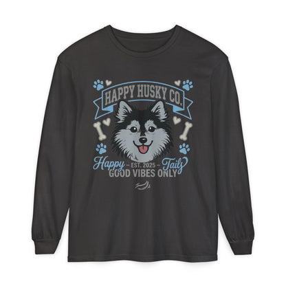 Happy Husky Co. Unisex Long Sleeve Tee — 'Happy Tails, Good Vibes Only' Dog Lover Shirt (Additional Colors)