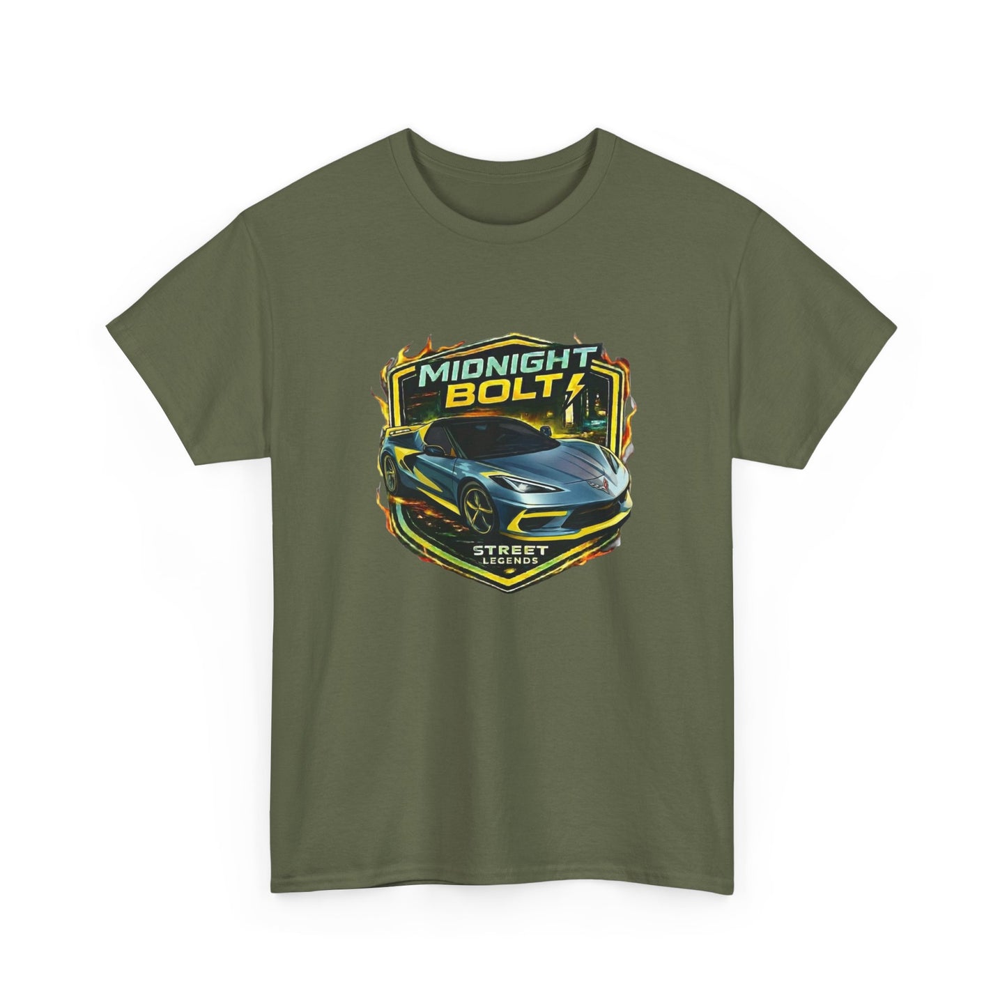 Adult Unisex Blue 'Midnight Bolt' Sportscar Theme Street Legends Series Cotton Tee (Additional Colors)