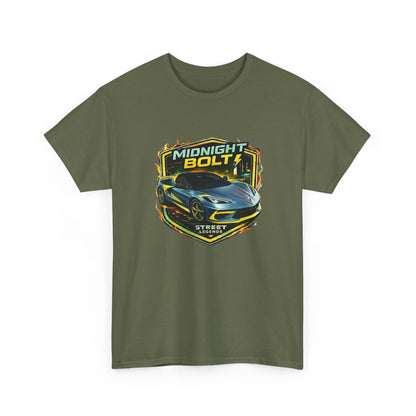 Adult Unisex Blue 'Midnight Bolt' Sportscar Theme Street Legends Series Cotton Tee (Additional Colors)