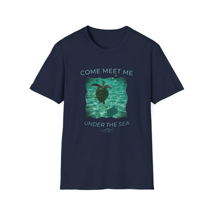 Adult Unisex Aquatic Sea Turtle 'Come Meet Me Under the Sea' Jersey Short Sleeve Tee (Additional Colors)
