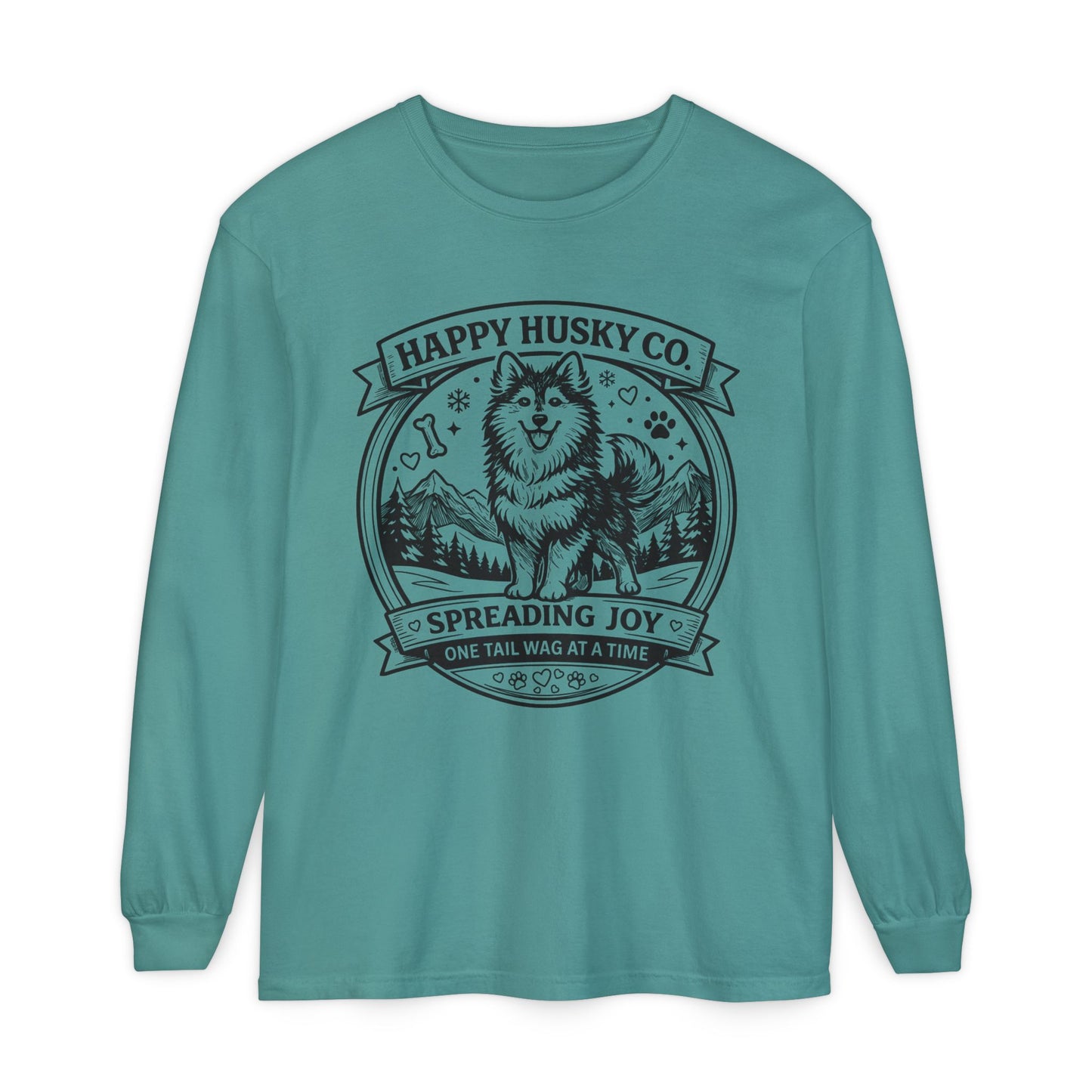Unisex Happy Husky Co. Long Sleeve T-Shirt — 'Spreading Joy One Tail Wag At A Time' Graphic (Additional Colors)