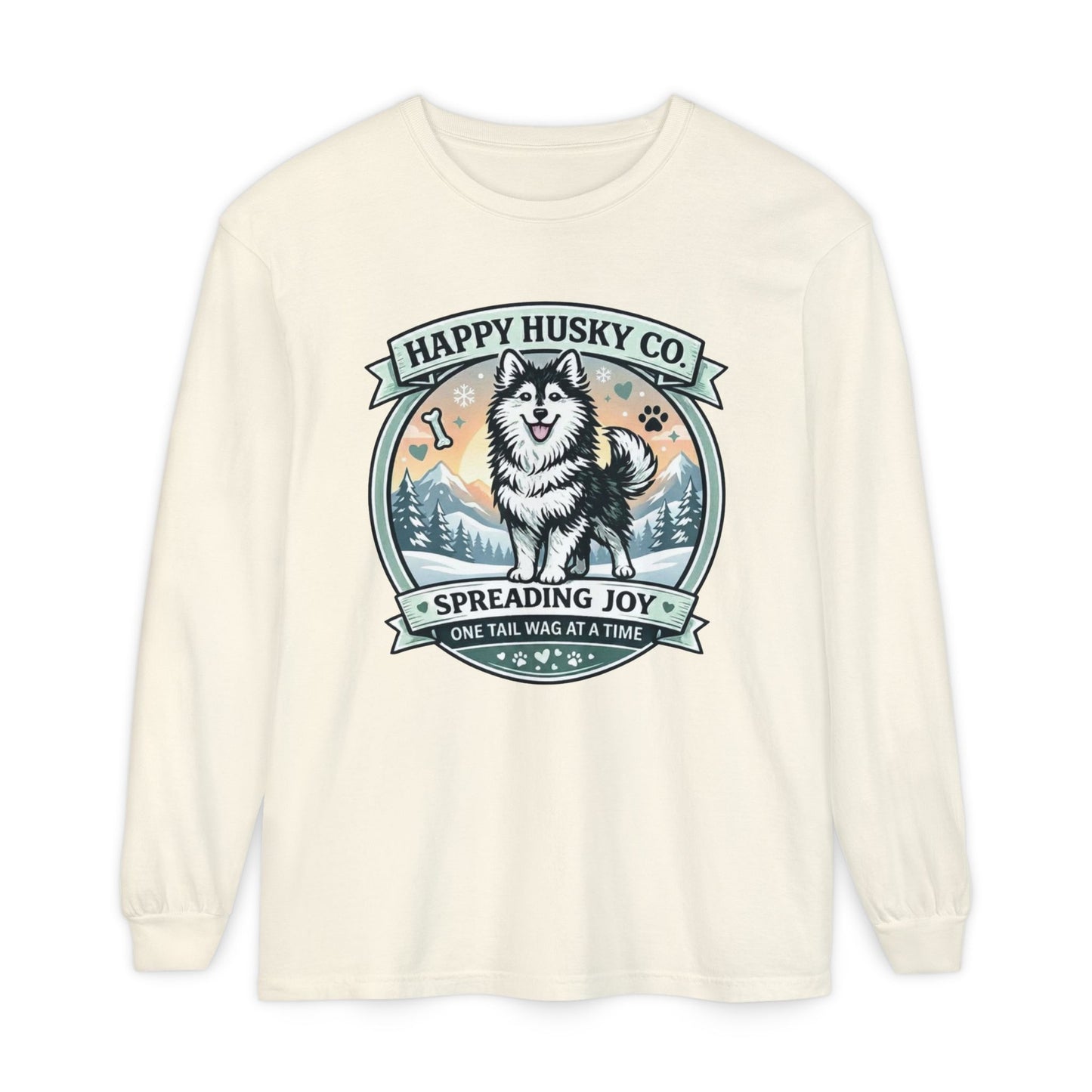 Unisex Colorful Happy Husky Co. Long Sleeve T-Shirt — 'Spreading Joy One Tail Wag At A Time' Graphic (Additional Colors)