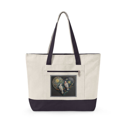 Two Doves in a Heart Zippered Canvas Tote Bag (Additional Colors)