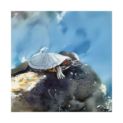 Watercolor-Style Nature-Inspired 'Turtle on the Rocks' Textured Matte Art Print