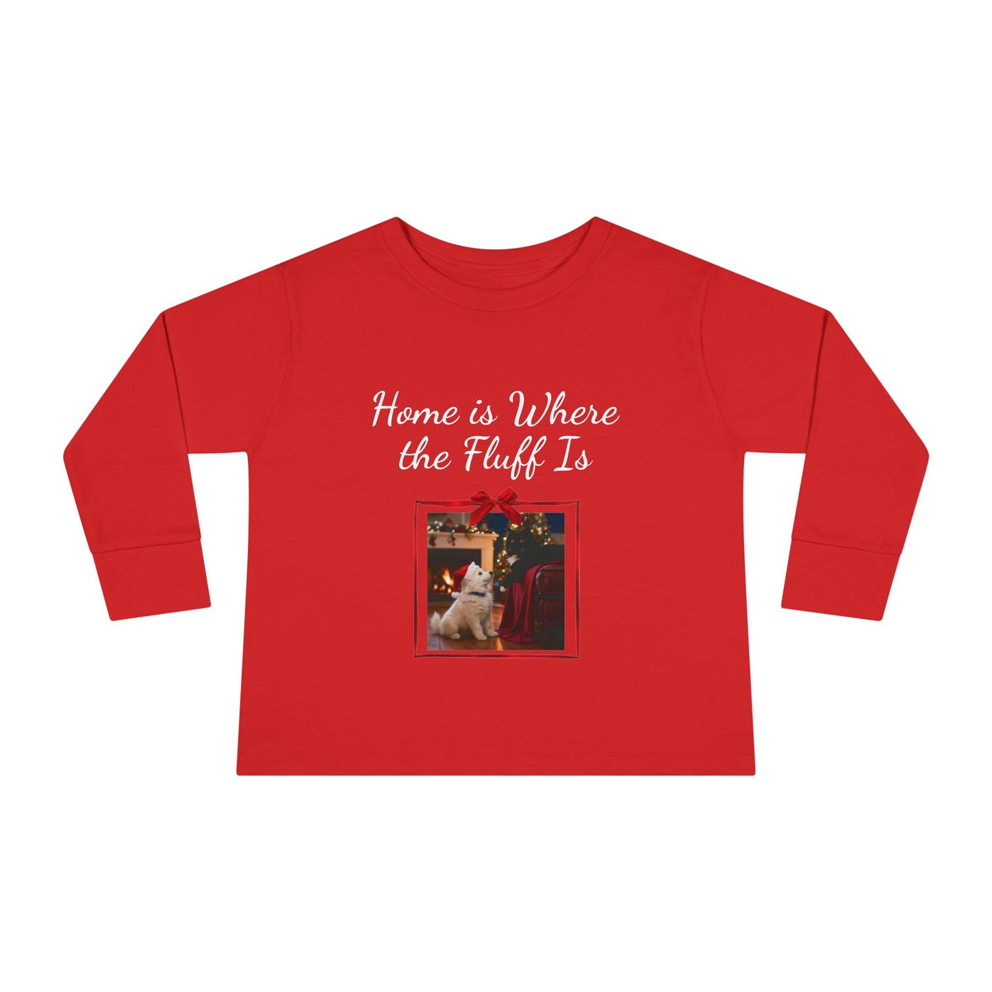 Cozy Toddler Christmas Long Sleeve Tee - 'Home is Where the Fluff Is' (Additional Color)