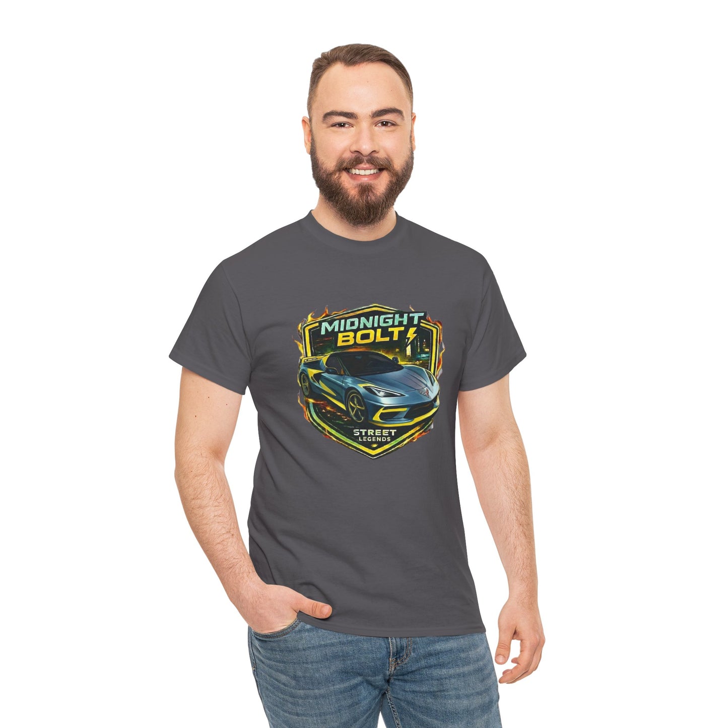 Adult Unisex Blue 'Midnight Bolt' Sportscar Theme Street Legends Series Cotton Tee (Additional Colors)