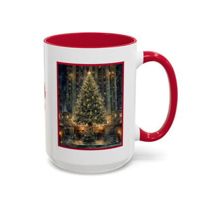 NYC Rockefeller Center Christmas Tree Red Accent Mug (11oz & 15oz)
