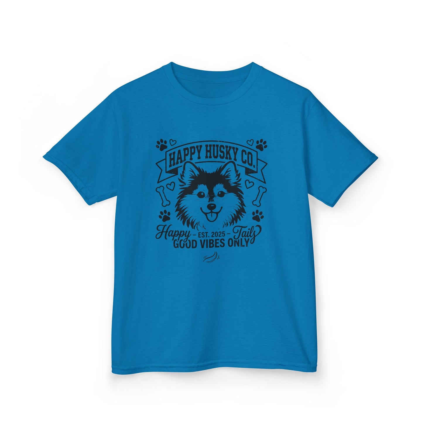 Kids Happy Husky Co. 'Happy Tails, Good Vibes Only' Tee — Puppy Graphic Shirt (Additional Colors)