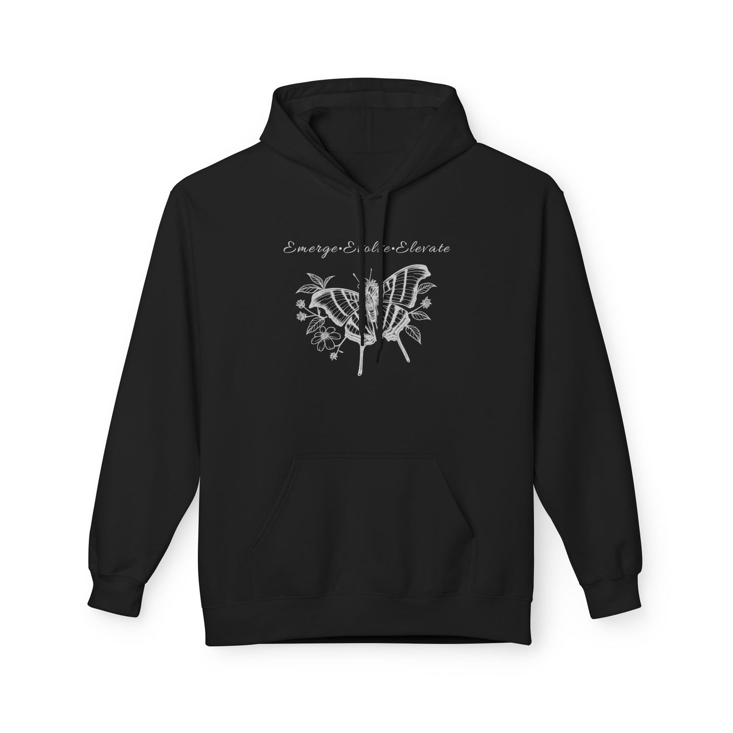 Unisex Adult Butterfly & Flowers Hoodie — 'Emerge, Evolve, Elevate' Minimal Line Art Sweatshirt (Additional Colors)