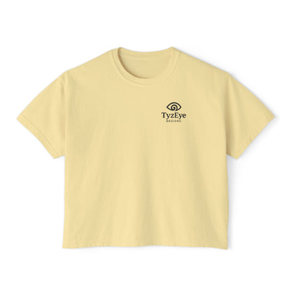 Women's Sunset Beach Scene II Back Design Boxy Tee - Tropical Palm Tree 'Lost In the Horizon' Graphic Tee (Additional Colors)