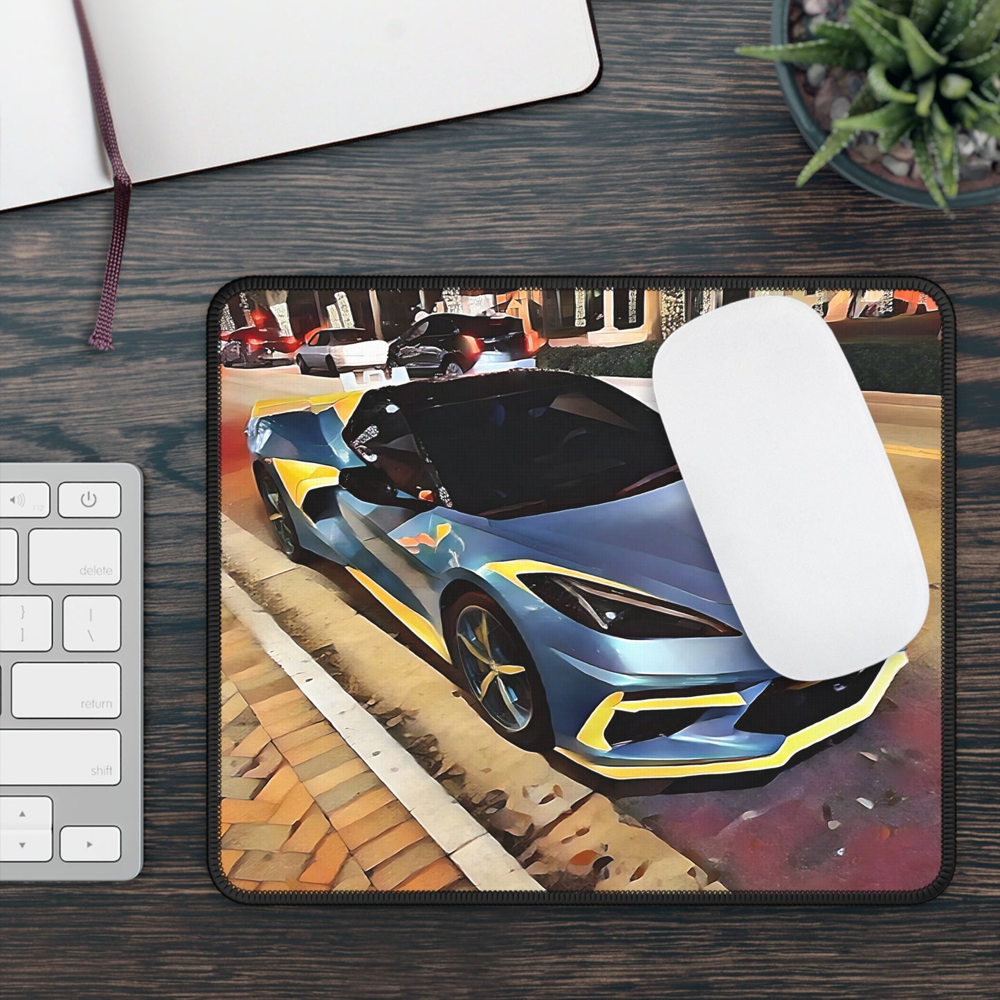 Artsy Blue Sportscar Mouse Pad
