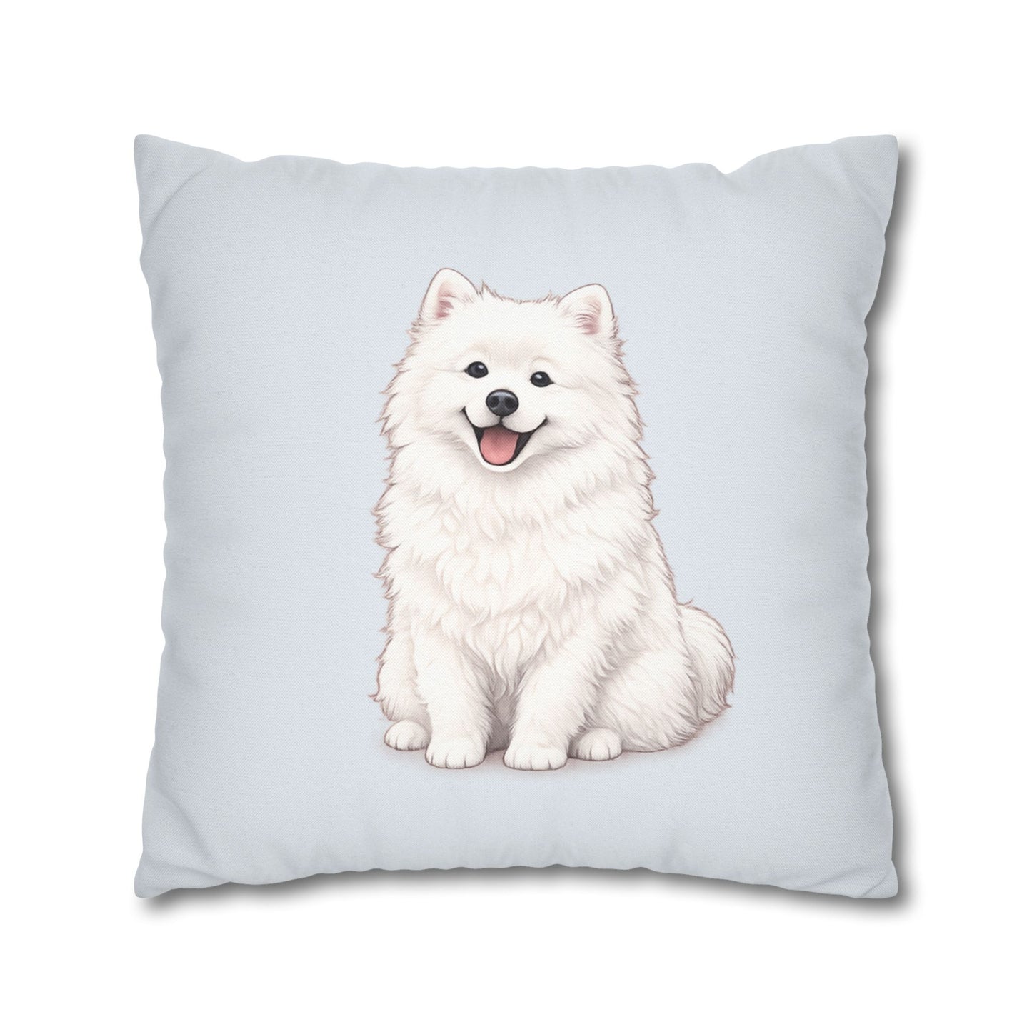 Double Sided Blue Design Samoyed Puppy With Bones, Hearts, and Paw Prints Pillowcase — Soft Striped Decorative Square Throw Pillow (Additional Sizes)