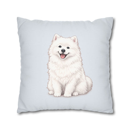 Double Sided Blue Design Samoyed Puppy With Bones, Hearts, and Paw Prints Pillowcase — Soft Striped Decorative Square Throw Pillow (Additional Sizes)