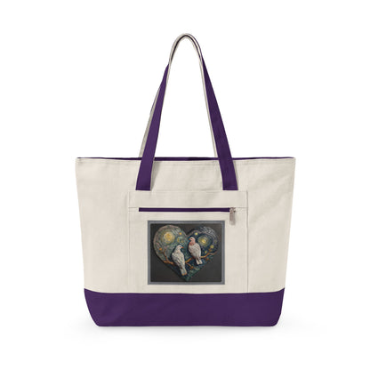 Two Doves in a Heart Zippered Canvas Tote Bag (Additional Colors)