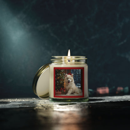 Holiday Samoyed Dog Photo Candle — Coconut Apricot Wax (Choice of Scents, 4oz & 9oz)