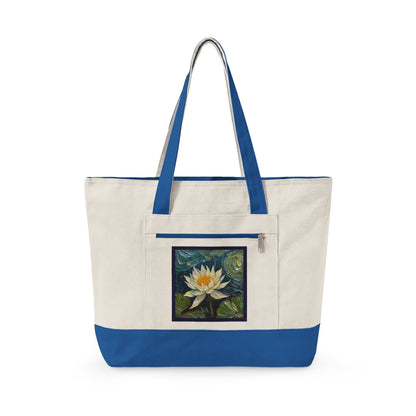 Canvas Tote Bag — Nature Water Lily Floral Canvas Zippered Beach & Market Tote