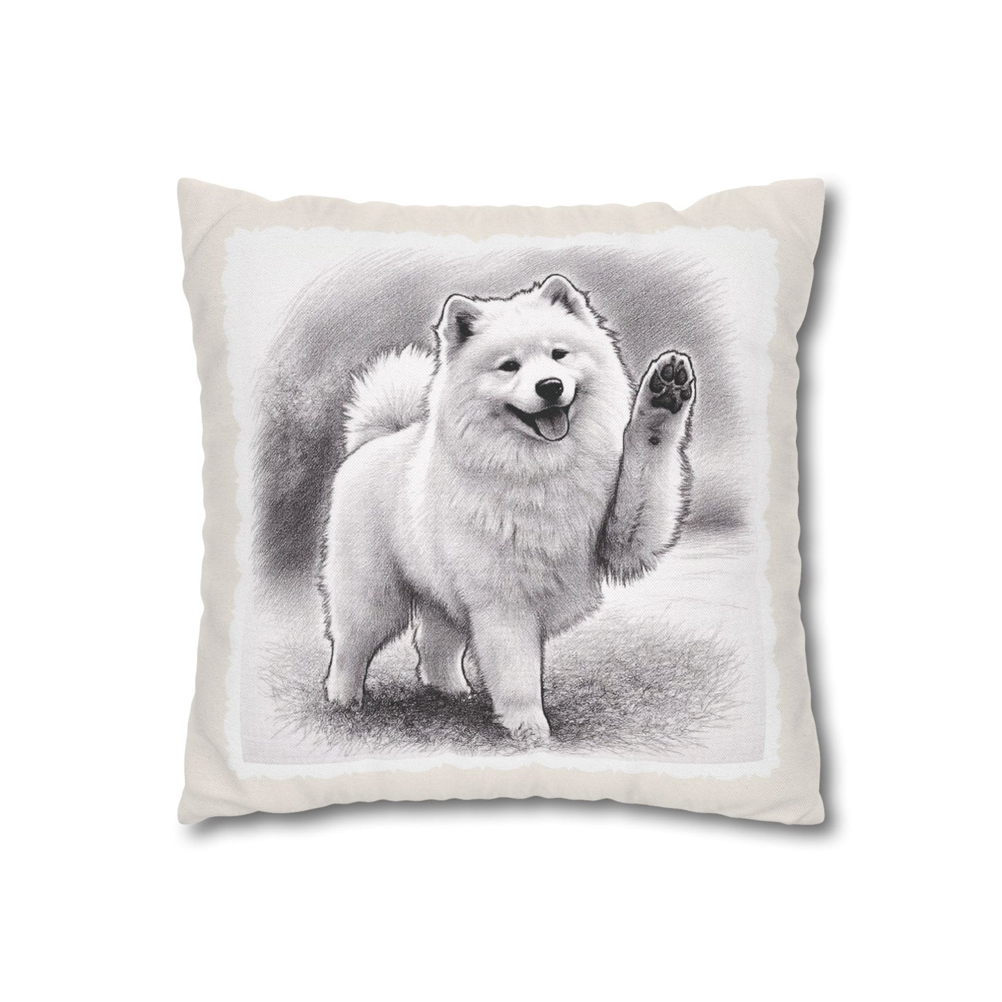Samoyed Dog Throw Pillowcase – Cute Paw Waving Puppy Decorative Cushion Cover (Additional Sizes)