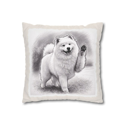 Samoyed Dog Throw Pillowcase – Cute Paw Waving Puppy Decorative Cushion Cover (Additional Sizes)