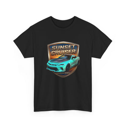 Unisex Adult Aqua 'Sunset Cruiser' Sportscar Theme American Muscle Series Cotton Tee (Additional Colors)