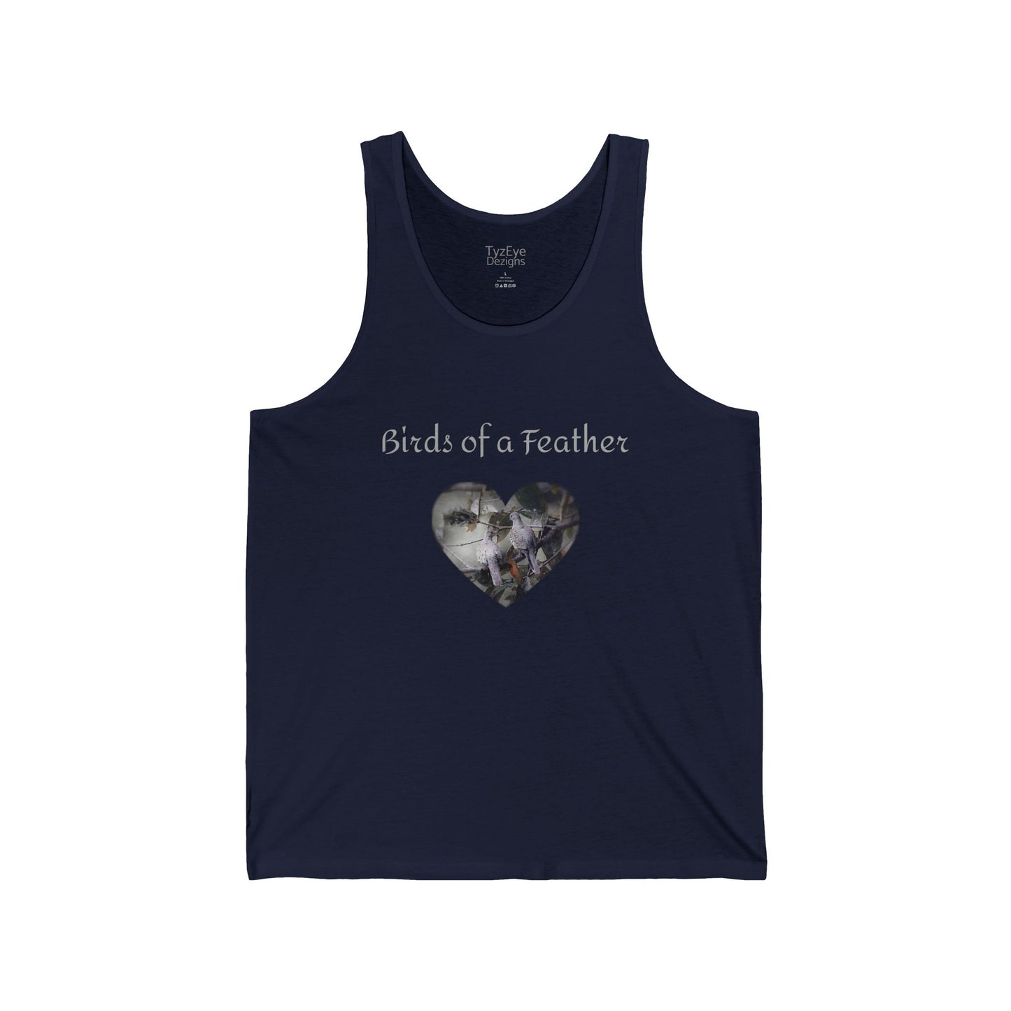 Adult Unisex 'Birds of a Feather' Dove Heart & 'Two Hearts One Branch' Double-Sided Jersey Tank Top (Additional Colors)