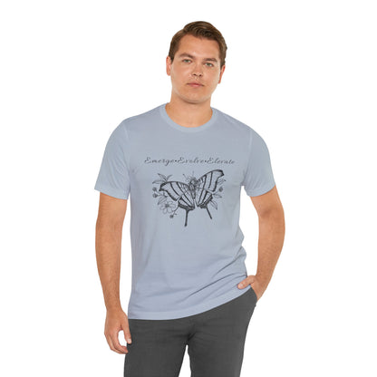 Unisex Adult Butterfly & Flowers Design Short Sleeve Tee - 'Emerge Evolve Elevate' (Additional Colors)