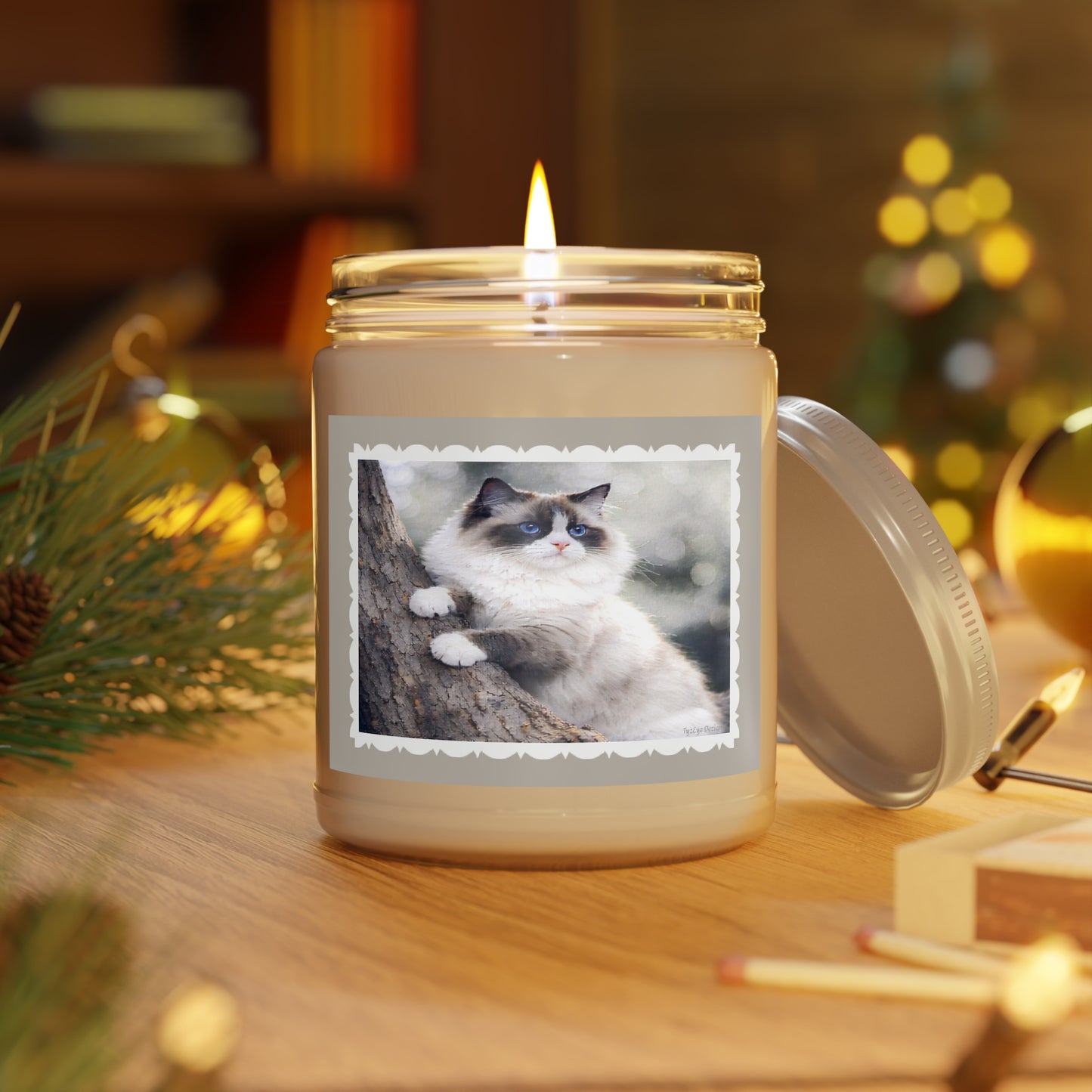 Ragdoll Cat Artist Inspired Soy Candle — 9 oz (7.5oz Wax) Scented Jar with White Lid (Assorted Scents)