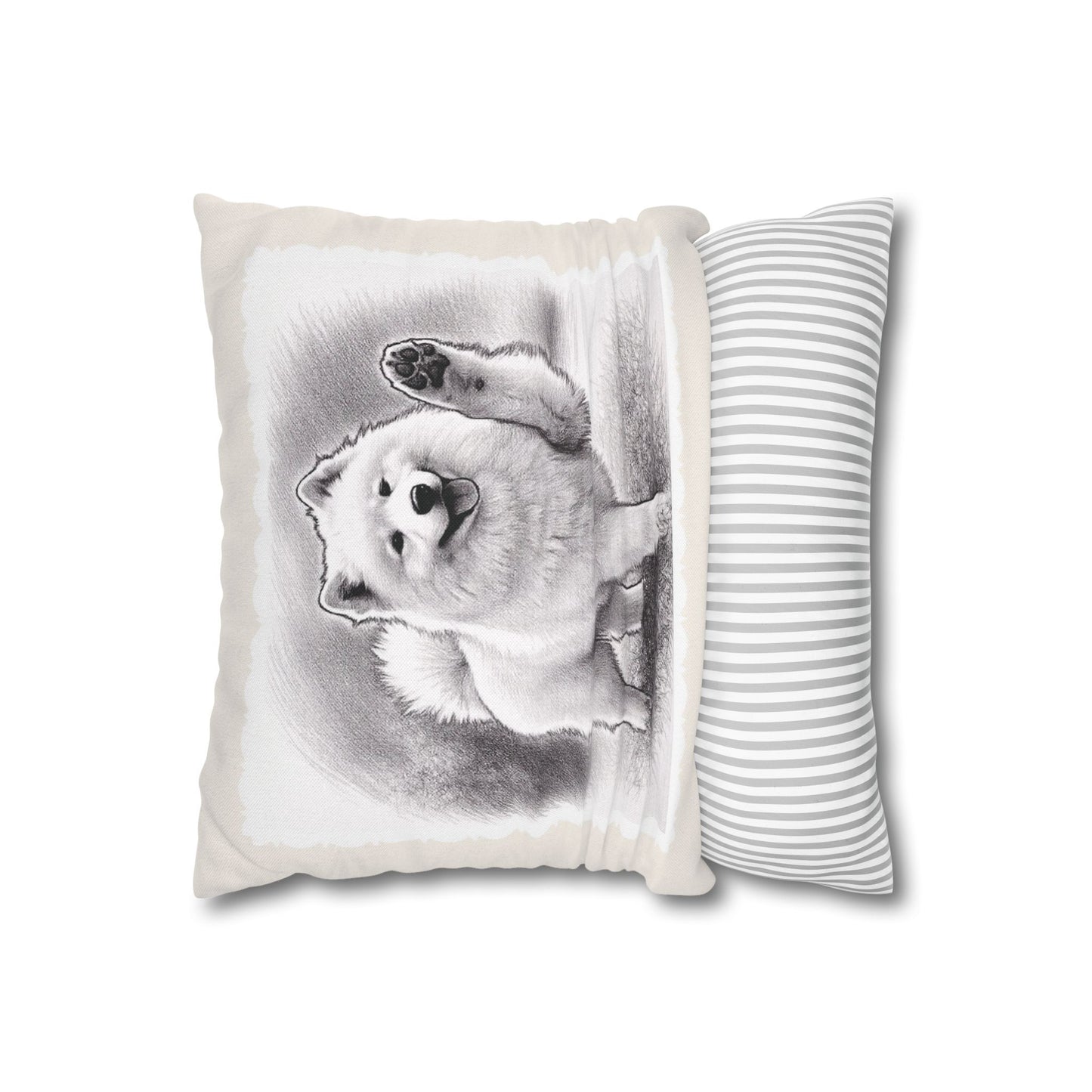 Samoyed Dog Throw Pillowcase – Cute Paw Waving Puppy Decorative Cushion Cover (Additional Sizes)