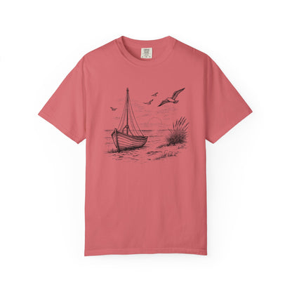 Unisex Adult Sailboat Nautical Double-Sided Tee - 'Set Your Course by the Stars Not the Storm' Motivational Shirt (Additional Colors)