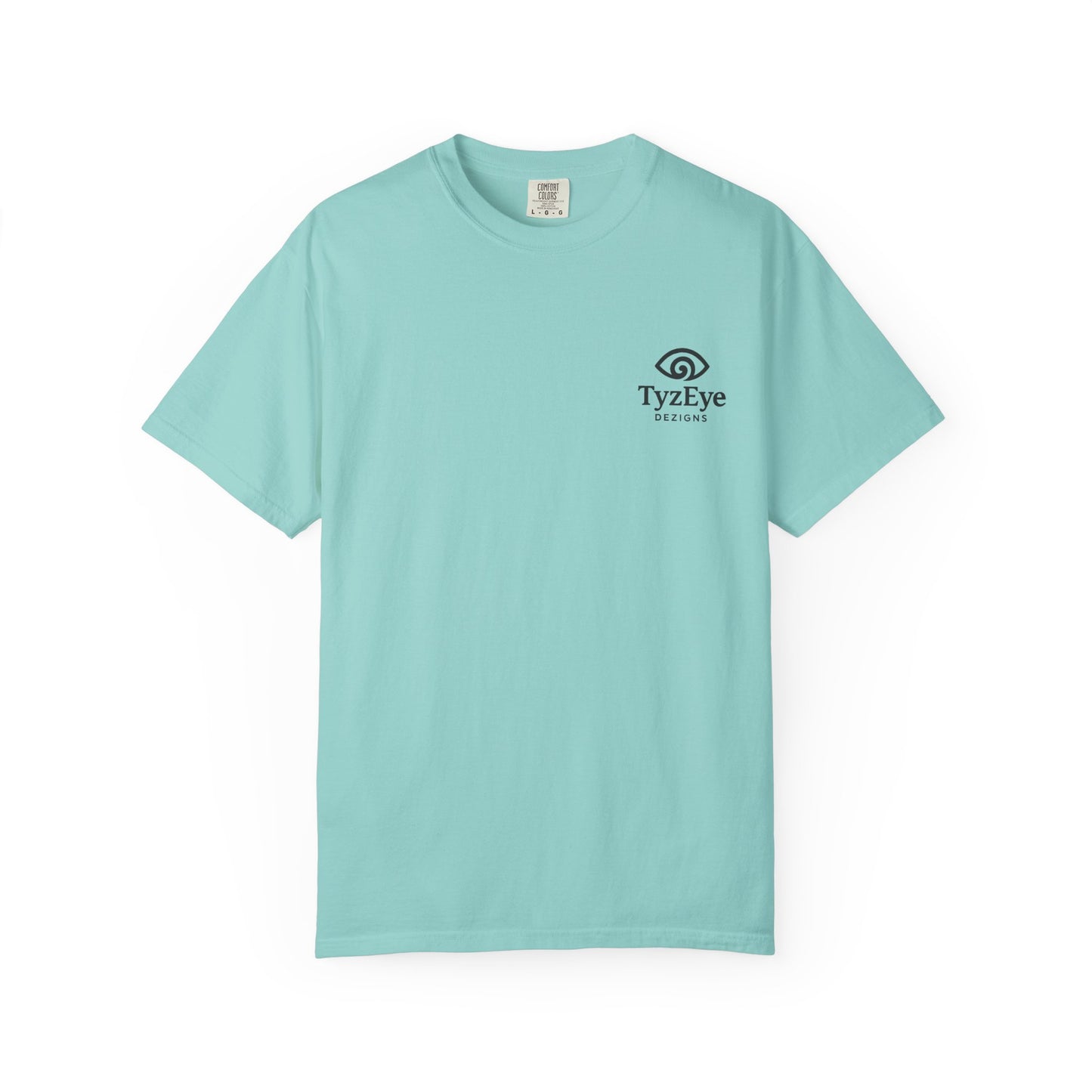 Unisex Adult Sunset Beach Scene II Back Design T-Shirt — Tropical Palm Tree 'Lost In the Horizon' Graphic w/ Logo Front (Additional Color)