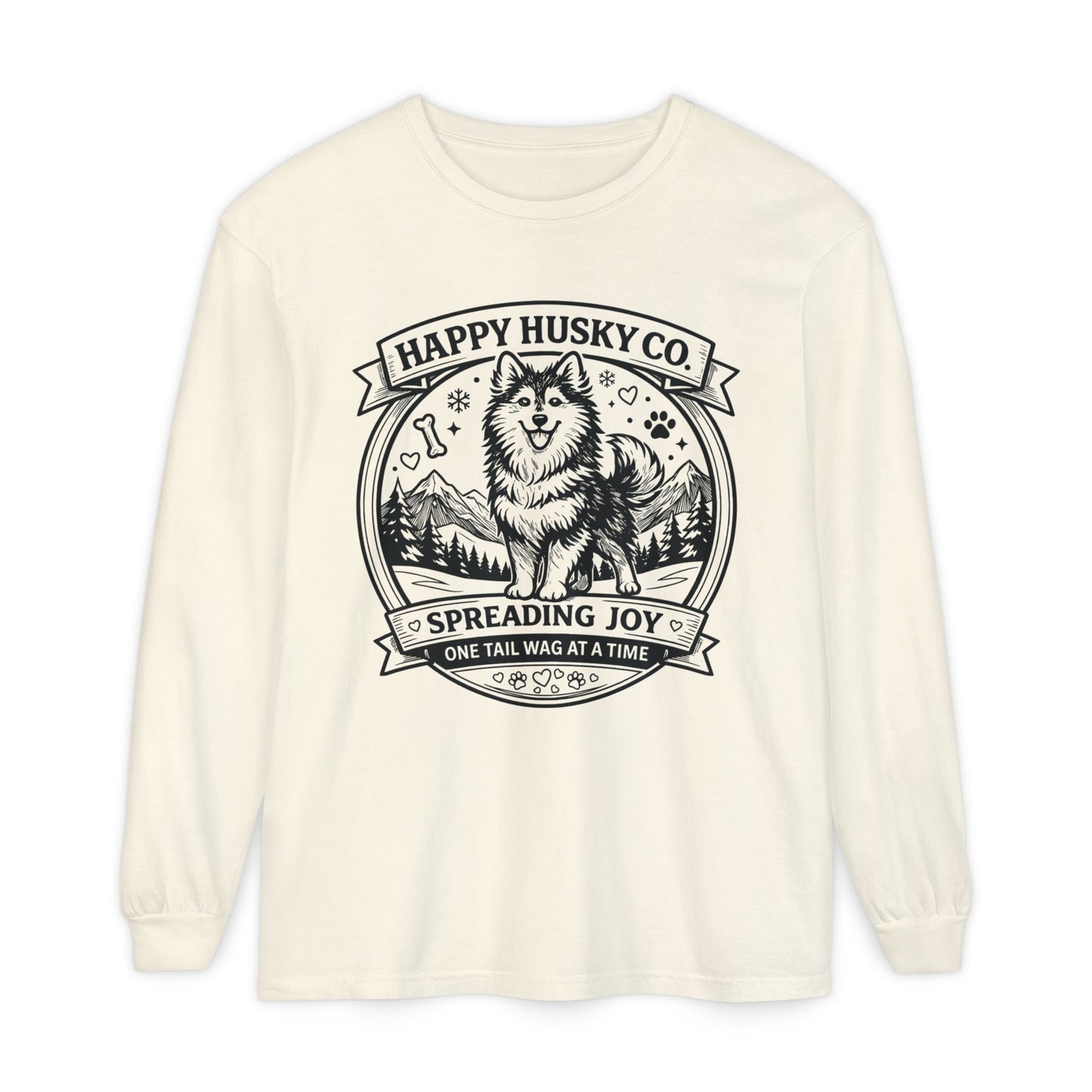 Unisex Happy Husky Co. Long Sleeve T-Shirt — 'Spreading Joy One Tail Wag At A Time' Graphic (Additional Colors)