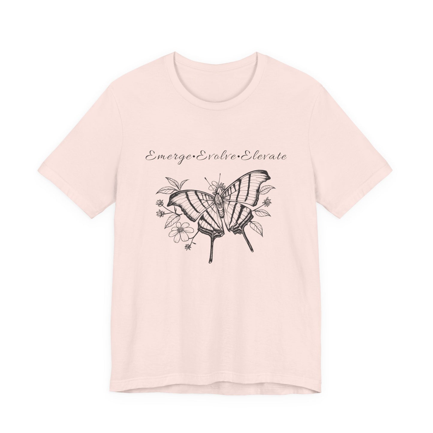 Unisex Adult Butterfly & Flowers Design Short Sleeve Tee - 'Emerge Evolve Elevate' (Additional Colors)