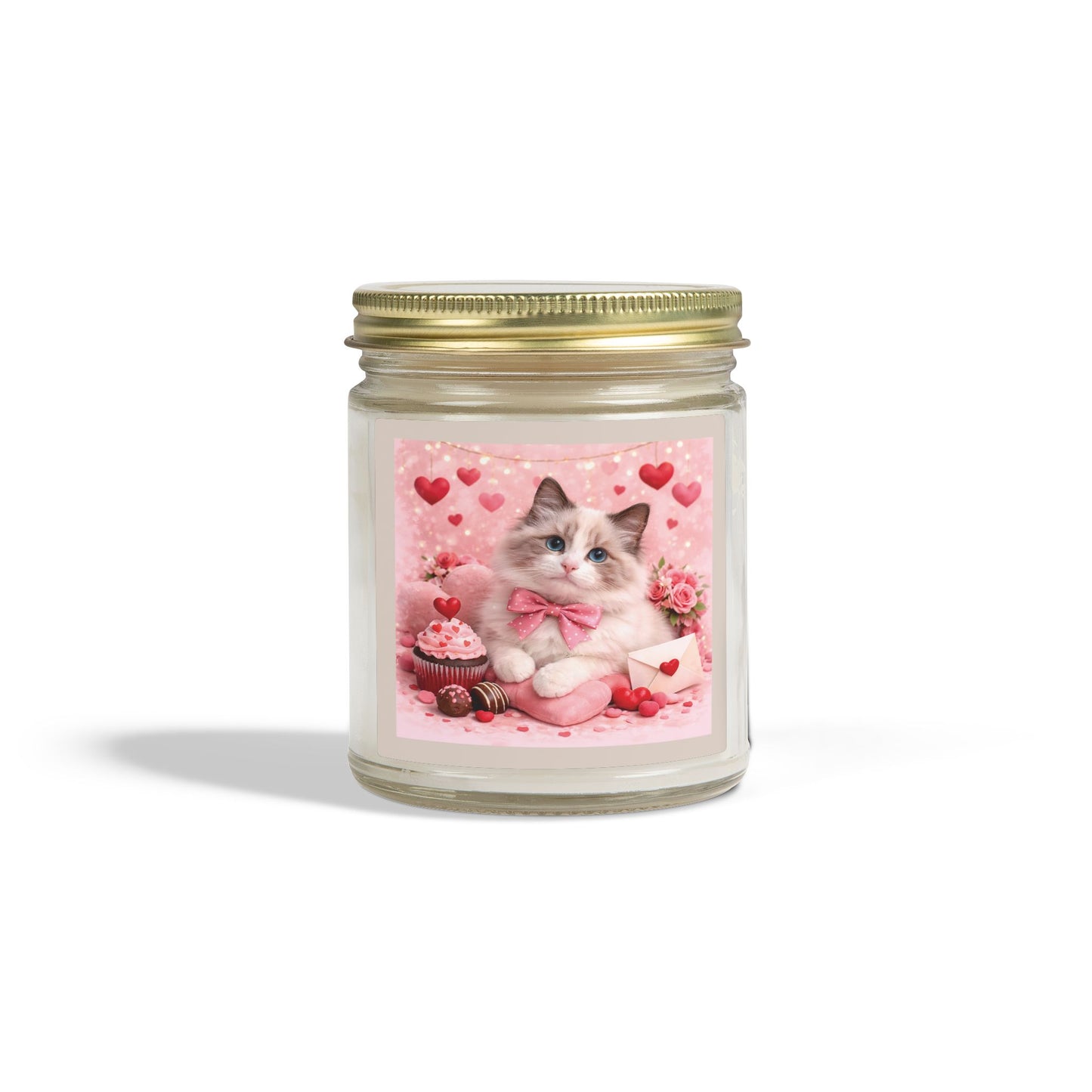 Valentine's Ragdoll Pussycat Design Luxe Coconut Apricot Wax Candle (4oz / 9oz) — Choice of Soothing Home Fragrances