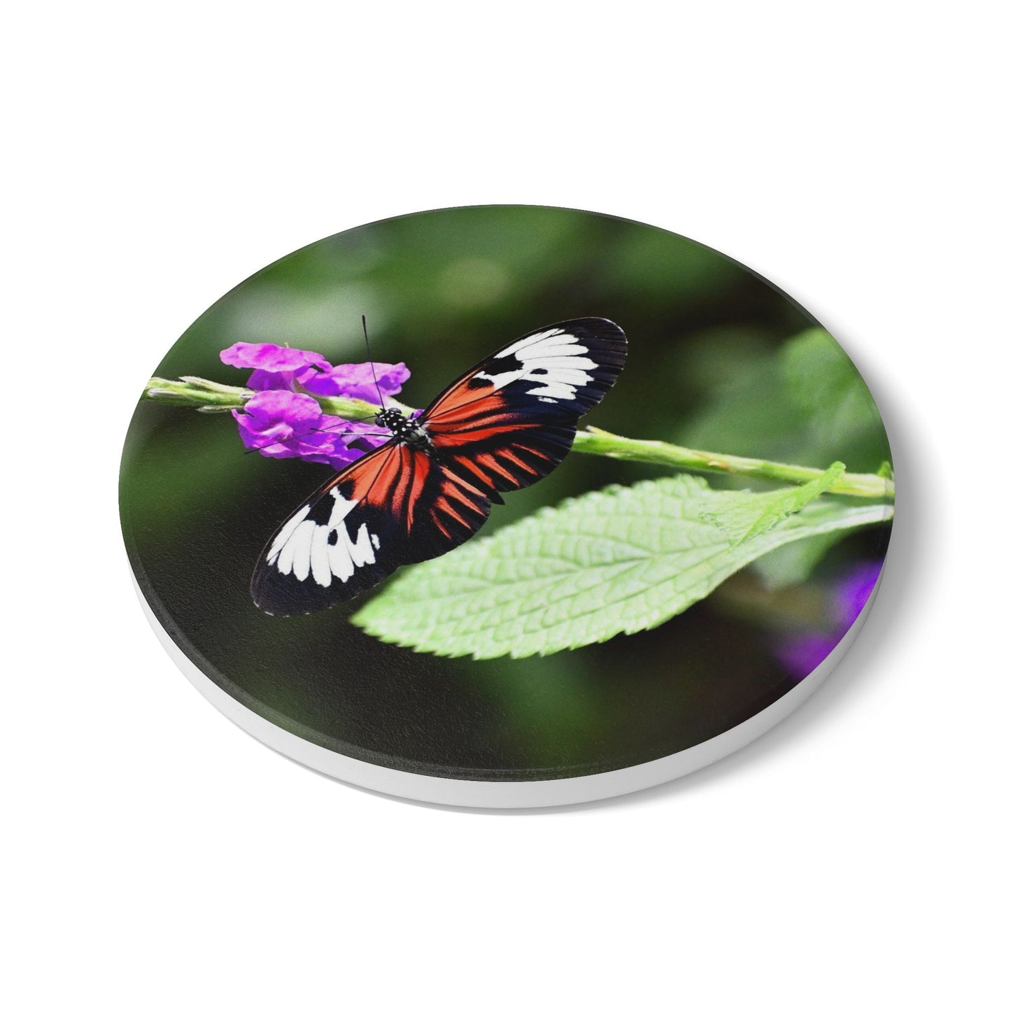 Nature-Inspired Colorful Butterfly and Blossom Collectible Ceramic Drink Coaster, 1 Piece