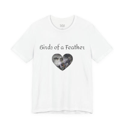 Adult Unisex Heart-Shaped 'Birds of a Feather' Two Doves & 'Two Hearts One Branch' Double-Sided Graphic Tee (Additional Colors)