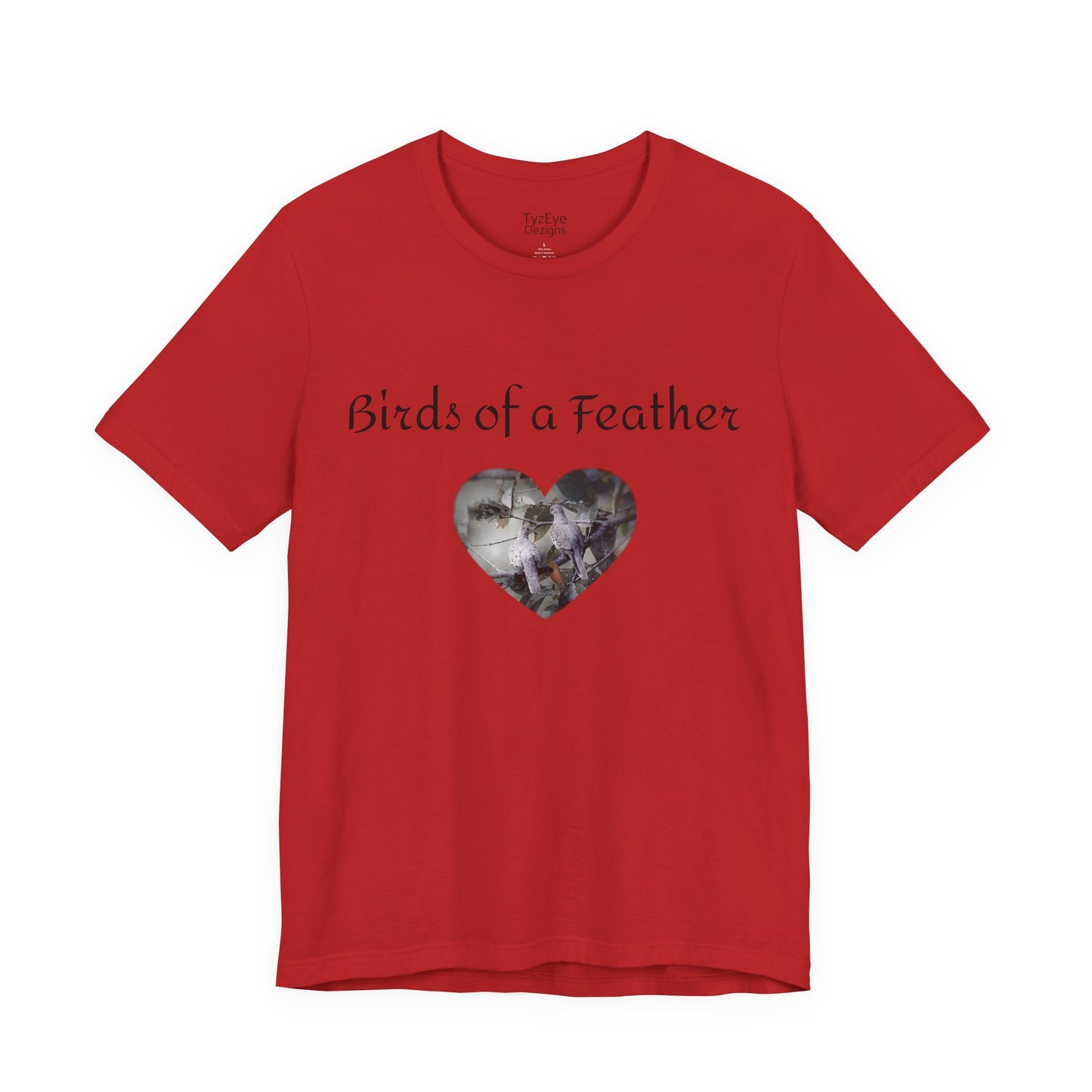 Adult Unisex Heart-Shaped 'Birds of a Feather' Two Doves & 'Two Hearts One Branch' Double-Sided Graphic Tee (Additional Colors)
