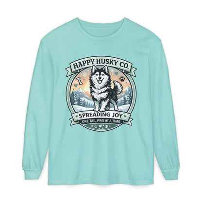 Unisex Colorful Happy Husky Co. Long Sleeve T-Shirt — 'Spreading Joy One Tail Wag At A Time' Graphic (Additional Colors)