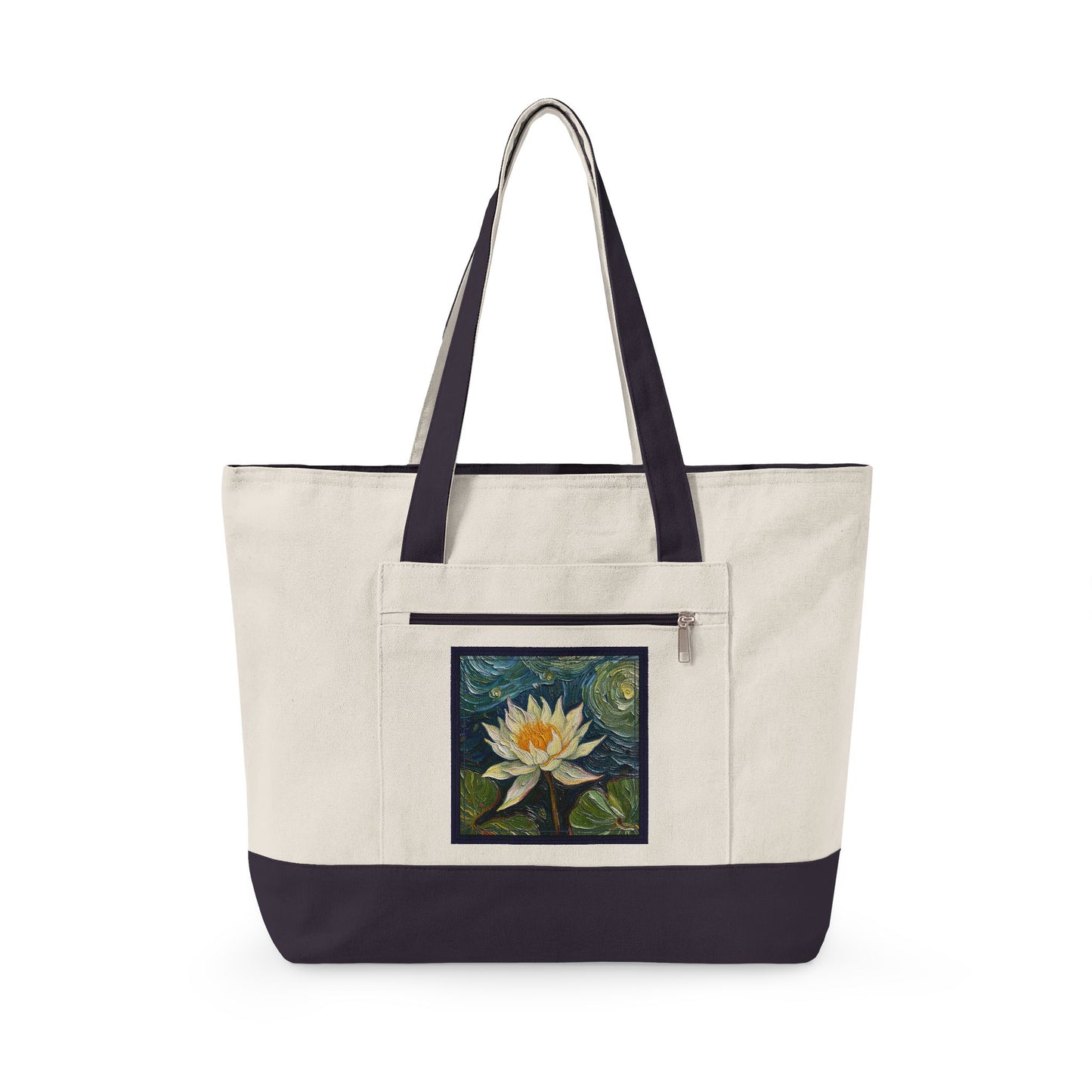 Canvas Tote Bag — Nature Water Lily Floral Canvas Zippered Beach & Market Tote