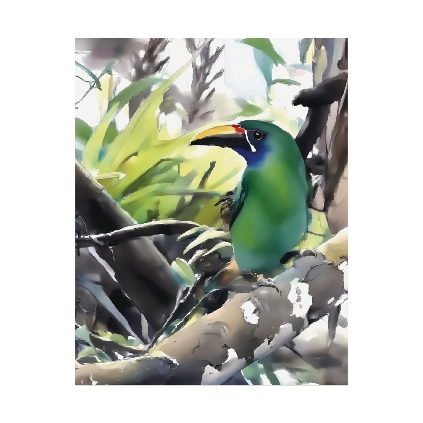 Nature-Inspired Colorful Tropical Bird on a Branch Wall Art Print