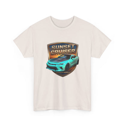 Unisex Adult Aqua 'Sunset Cruiser' Sportscar Theme American Muscle Series Cotton Tee (Additional Colors)