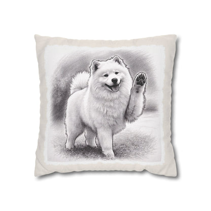 Samoyed Dog Throw Pillowcase – Cute Paw Waving Puppy Decorative Cushion Cover (Additional Sizes)