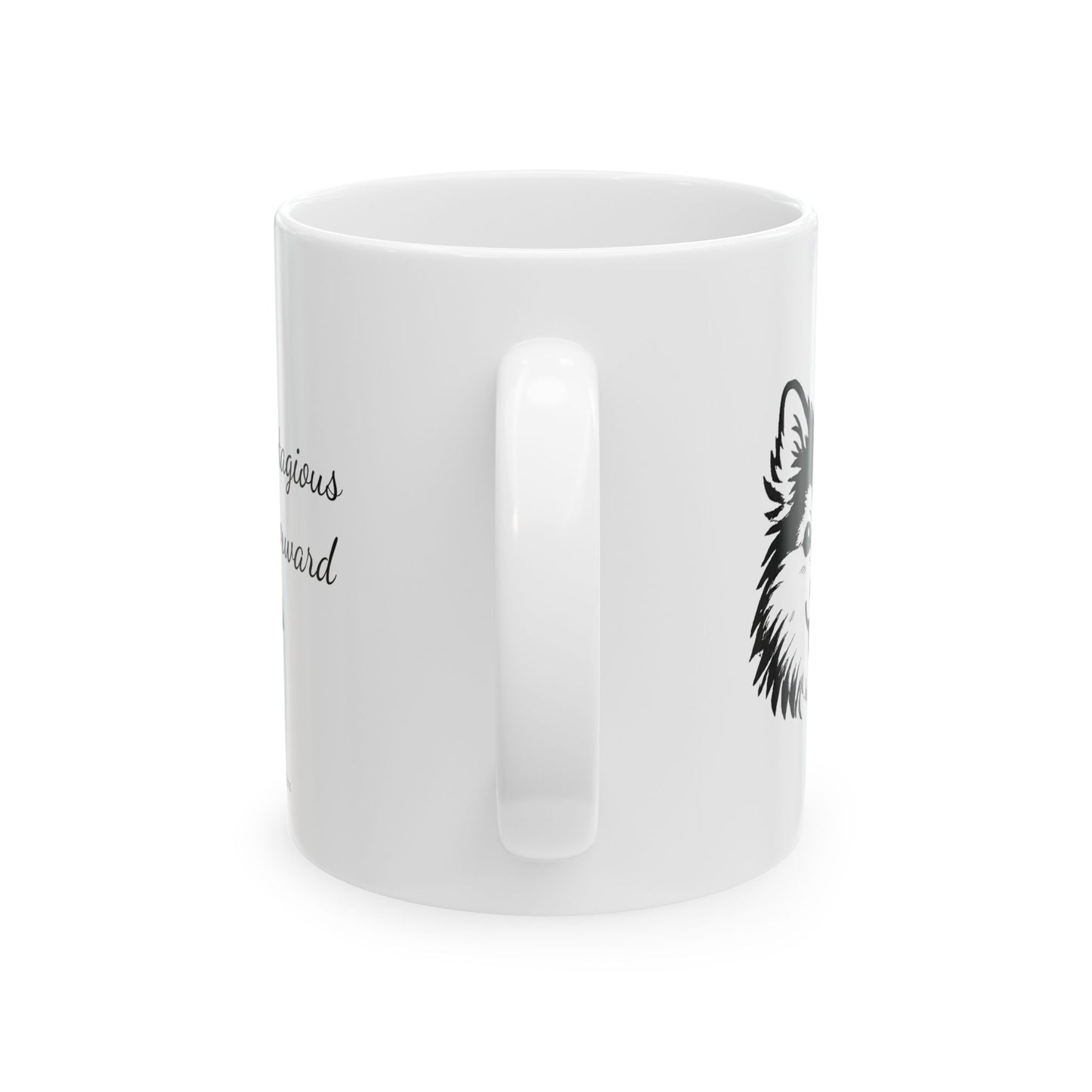 Pomsky With A Heart White Ceramic Dog Theme Mug — "Joy is contagious, Wag it forward" (11oz & 15oz)