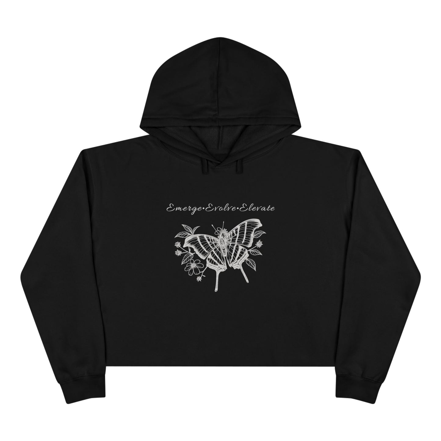 Adult Butterfly & Flowers Sketch Crop Hoodie — 'Emerge, Evolve, Elevate' Minimal Graphic (Additional Colors)