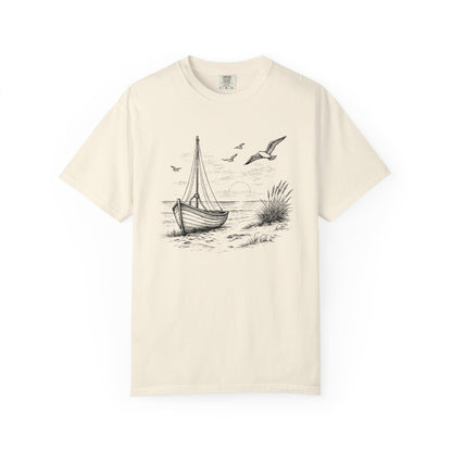 Unisex Adult Sailboat Nautical Double-Sided Tee - 'Set Your Course by the Stars Not the Storm' Motivational Shirt (Additional Colors)